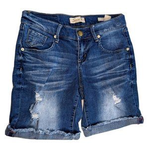 Seven7 Denim Shorts Womens Size 4 Distressed Fold Up Hem Bermuda 8.5" Inseam